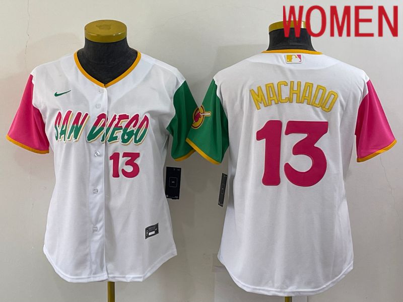 Women San Diego Padres #13 Machado White City Edition Game Nike 2022 MLB Jerseys->youth mlb jersey->Youth Jersey